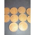 10x 1969  2c COINS - CIRCULATED - PLEASE READ and SEE BELOW.