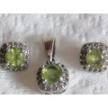 VINTAGE / REAL PERIDOT & 48X DIAMOND PENDANT AND EARRING SET - PLEASE READ BELOW FOR INFO.