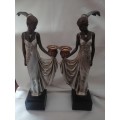 EXQUISITE - TALL TWIN ART DECO WOMAN STATUES WITH CANDLE HOLDERS - PLEASE READ BELOW.