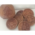 VINTAGE - GORGEOUS WOOD COSTERS WITH HOLDER - MADE IN INDIA - GREAT CONDITION - PLEASE READ BELOW.