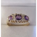 Vintage Hallmarked Solid 9ct Gold and Diamond and Amethyst Ring!