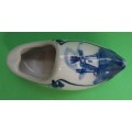 Hand painted Delft blue and white porcelain clog ashtray