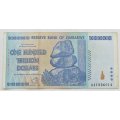 Zimbabwe 100 Trillion Dollars  - Zim's largest ever denomination  bank note