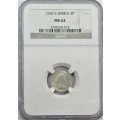 1960 Union of South Africa 3 Pence NGC Graded MS62 (mintage 18000)