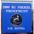 1990 P.W Botha Proof Nickel Rand in original plastic container as issued 5 Available