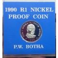 1990 P.W Botha Proof Nickel Rand in original plastic container as issued 5 Available