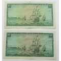 T.W De Jongh  2x R10 notes with both  ENG/AFR and AFR/ENG language variations