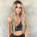 Long Blonde Curly Wavy Wigs Middle Part Ombre Blonde Natural Looking Long Thick Wavy Wig