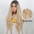 Long Blonde Curly Wavy Wigs Middle Part Ombre Blonde Natural Looking Long Thick Wavy Wig