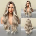 Blonde Long Curly Hair Wig Long Blonde Wigs for Women Synthetic Curly Hair with Dark Roots Middle Pa