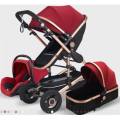 Belecoo Baby Pram Stroller - 3 Function Foldable Baby Pram with Car Seat- MAROON RED