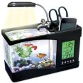 Desktop Fish Tank Aquarium with Clock, Date, Thermometer and Pen Holder