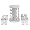 Stainless Steel Rotating Spice Display Rack with 16 Jar Bottles - Square