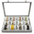 Hazlo 12 Grid Watch Jewellery Display Case Box - Grey Ice Velvet