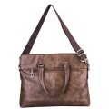 PU Leather Laptop Briefcase Shoulder Carry Bag - Brown