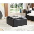 Hazlo Faux Leather Coffee Table Storage Ottoman with Flip Over Tray