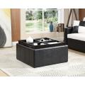 Hazlo Faux Leather Coffee Table Storage Ottoman with Flip Over Tray