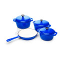 Seven Piece Cast Iron Enamel Cookware Pot Set - Blue