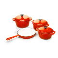 Seven Piece Cast Iron Enamel Cookware Pot Set - Orange