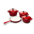 Seven Piece Cast Iron Enamel Cookware Pot Set - Red[Has Scratches]