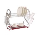 Comfeto Wares Two Tier Kitchen Dish Rack Holder (Chrome plated) Silver & Red