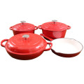 7 Piece Cast Iron Enamel Cookware Pot Set - Red [Has Got Scratches]