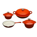 5 Piece Cast Iron Enamel Cookware Pot Set - Red [Second hand] PLEASE READ DESCRIPTION