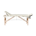 Premium Portable Massage Table Bed - 3 Section (Wooden) - Cream