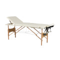 Premium Portable Massage Table Bed - 3 Section (Wooden) - Cream