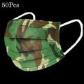 GREEN CAMO DISPOSABLE FACE MASKS