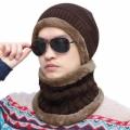 CABLE FLEECE WARM HAT WITH SCARF / FAUX FUR LINING