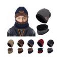 CABLE FLEECE WARM HAT WITH SCARF / FAUX FUR LINING