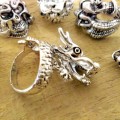 CLEARANCE SALE | 6 X  3D Metal Alloy Adjustable Rings Gift Set | Silver Dragons + Skulls