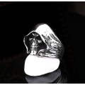 Stainless Steel Reaper Hooded Biker Skull Ring - Silver - Size 9 (US) | S (UK)