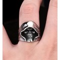 Stainless Steel Reaper Hooded Biker Skull Ring -- Silver -- Size 13 (US) | Z1 (UK)