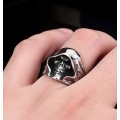 Stainless Steel Reaper Hooded Biker Skull Ring -- Silver -- Size 8 (US) | Q (UK)