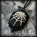 Deviant South `Tangled in her web` Gothic Black Cobweb Cameo Necklace