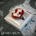 Deviant South `Anchors Aweigh` Cameo Silver Ring - White | Red