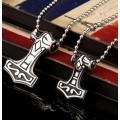 Thors Hammer Mjolnir 316L Steel Pendant Necklace - Silver Plated (Large)