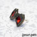 Bronze Angel Wings Red Rhinestone Heart Earrings (pair)