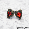Bronze Angel Wings Red Rhinestone Heart Earrings (pair)