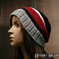 Black, Grey, Red & White Stripes Slouch Beanie - Hand knit by Linda