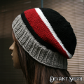 Black, Grey, Red & White Stripes Slouch Beanie - Hand knit by Linda