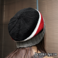 Black, Grey, Red & White Stripes Slouch Beanie - Hand knit by Linda