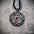 Pewter Pentagram Necklace - Red Rhinestones