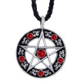 Pewter Pentagram Necklace - Red Rhinestones