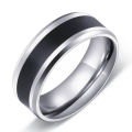 Stainless Steel Black Inlay Silver Band Ring -- Size 7 (US) | O (UK)