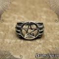 Stainless Steel Pentacle Skeleton Hands Ring - Silver - Size US 11 | UK W