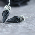 Black Bird Skull Silver Crown Earrings (pair)