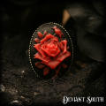 Deviant South `A Thorn`s Kiss` Red Rose Cameo Silver Adjustable Ring